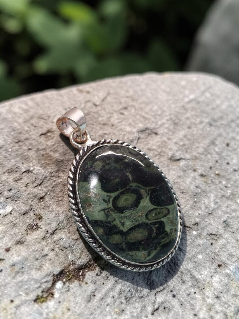 Kambaba Jasper Gemstone Pendant in Sterling silver overlay 926